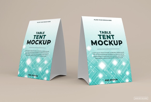 Table tent mockup isolated on soft color background