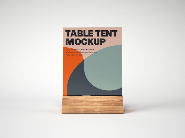 PSD table tent with wood holder mockup