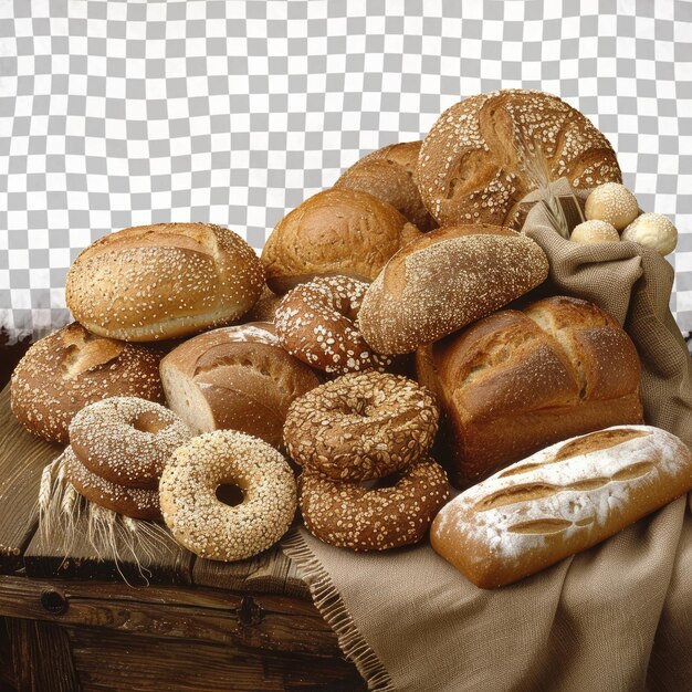 PSD a table with bread and bread on it and a bagel with a white background