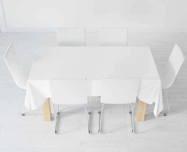 PSD table with tablecloth and chairs