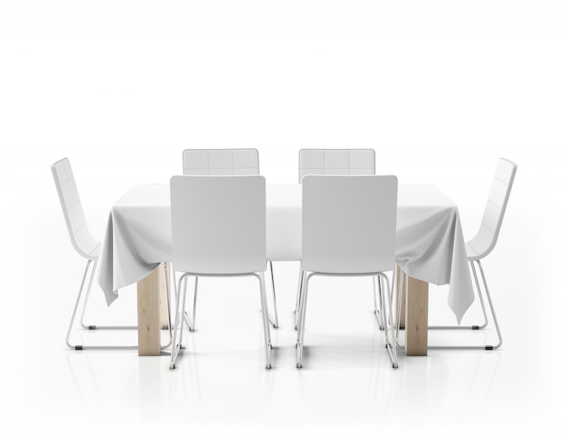 table with tablecloth and chairs