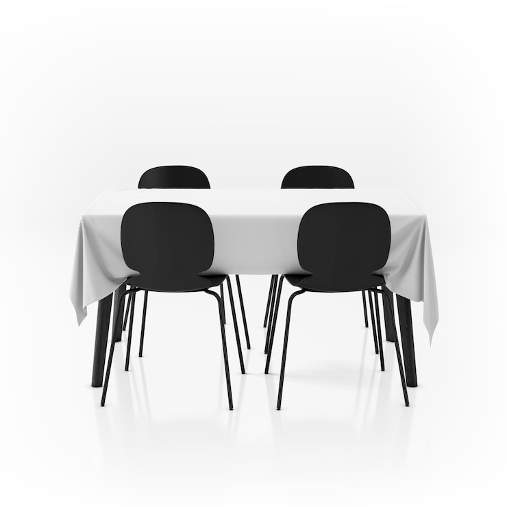 PSD table with tablecloth and chairs