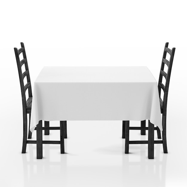 table with tablecloth and chairs