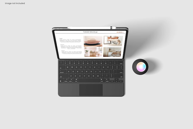 タブレットとキーボードの画面のモックアップ上面図の角度