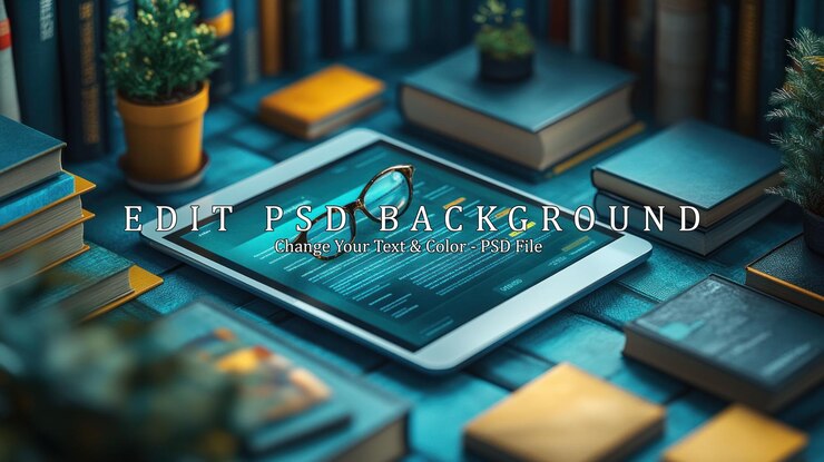 PSD tablet and books on a desk