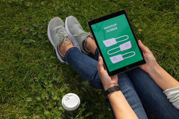 PSD tablet device view with coffee cup