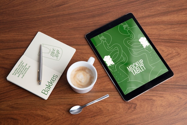 PSD tablet device with coffee drink