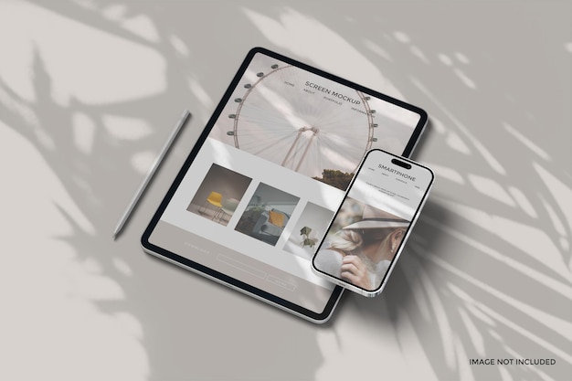 PSD tablet- en smartphonemodel met schaduwoverlay