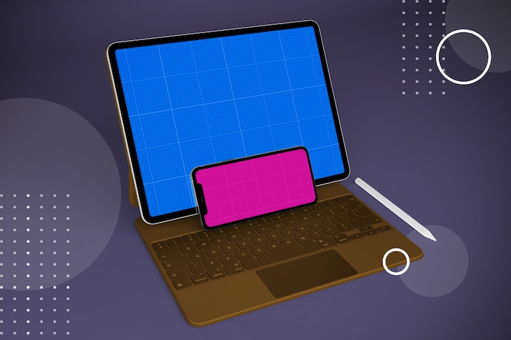 PSD tablet and keyboard mockup