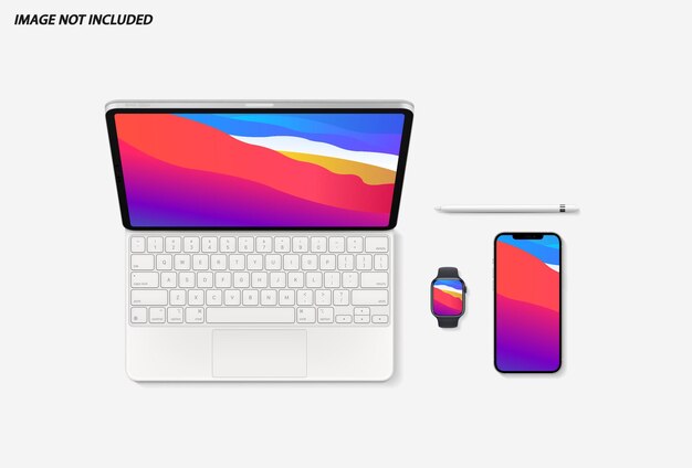 PSD tablet komputerowy z telefonem i zegarkiem