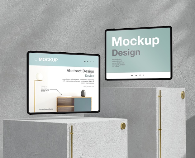PSD tablet mock-up assortment with stone and metallic elements
