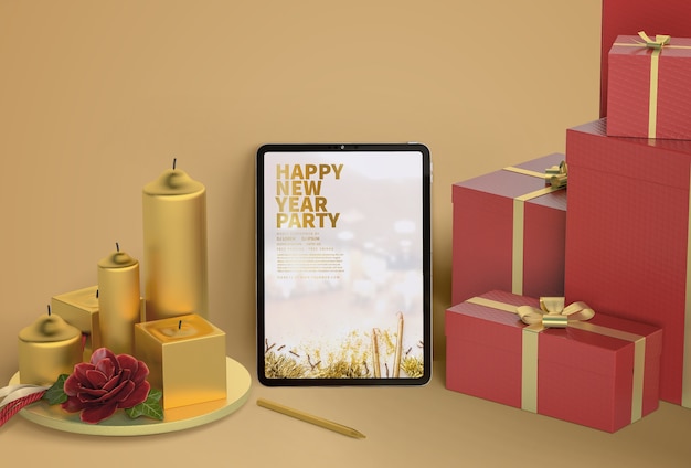 Tablet mock-up with candles