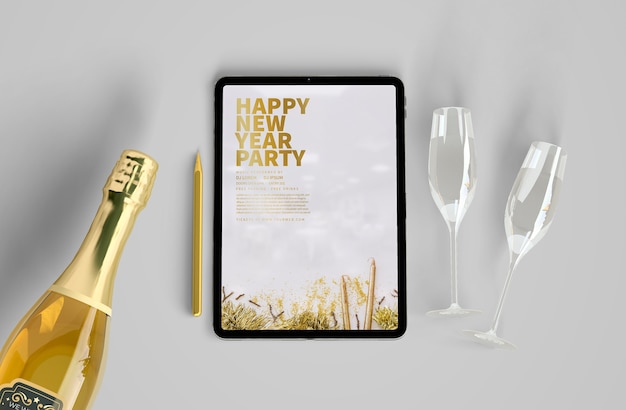 PSD tablet mock-up con il concetto di nuovo anno