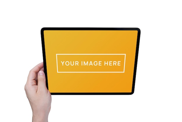 tablet mockup held in hand isolated