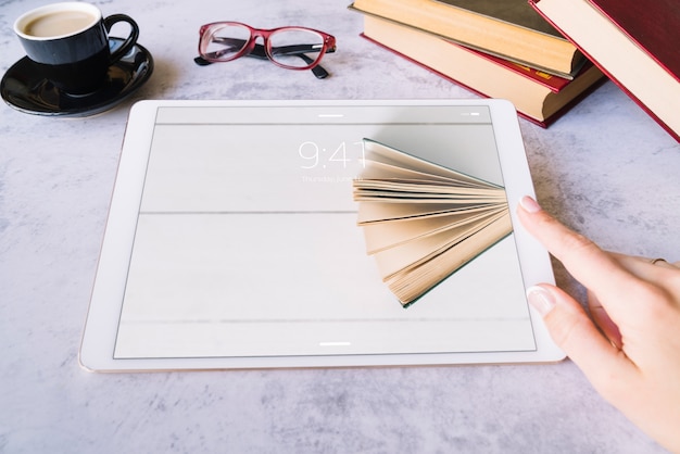 PSD tablet mockup on table