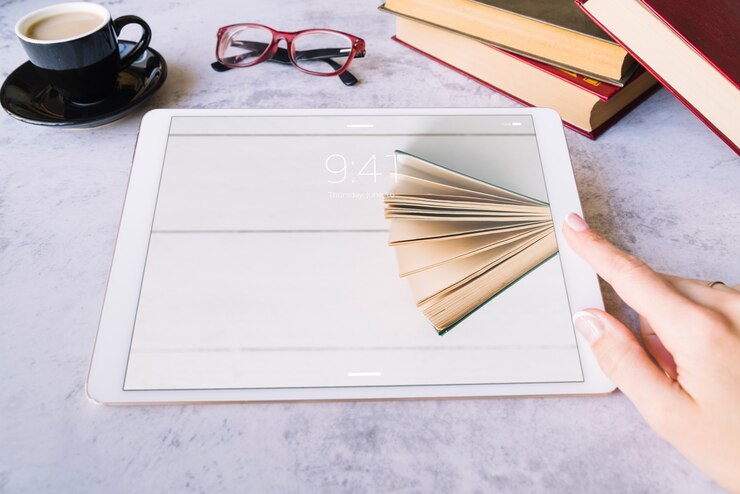 PSD tablet mockup on table
