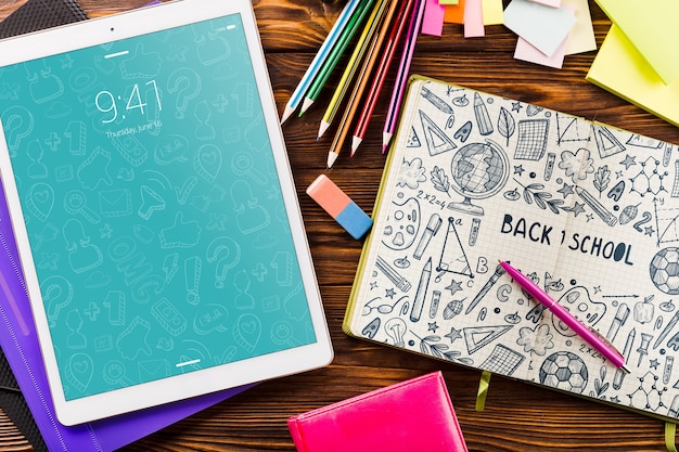 Tablet mockup with back to school concept