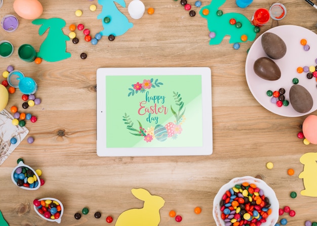 Tablet mockup with easter concept