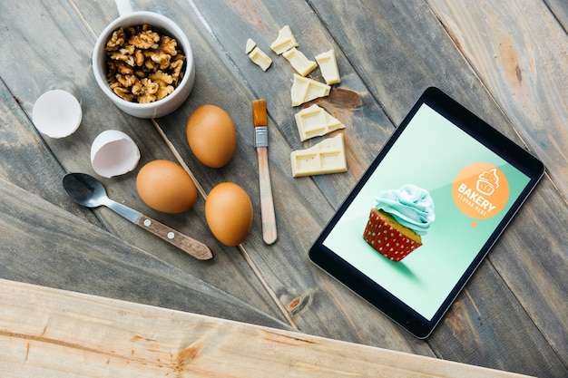 Tablet mockup with kitchen concept