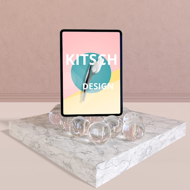 PSD tablet mockup with kitsch concept