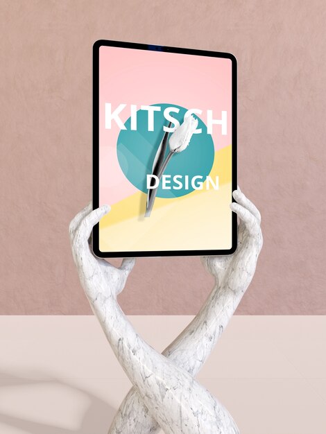 Tablet mockup with kitsch concept