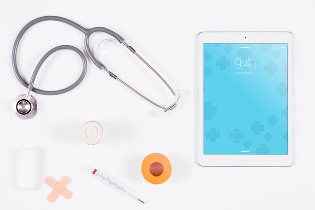 PSD tablet mockup with medical concept