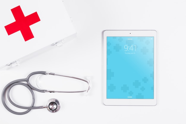 PSD tablet mockup with medical concept