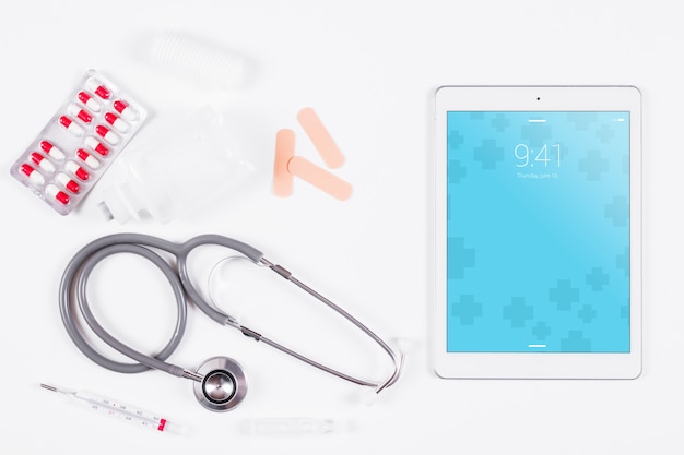 PSD tablet mockup with medical concept