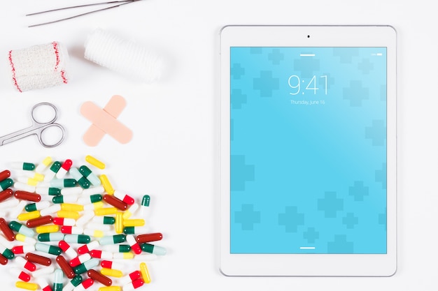 PSD tablet mockup with medical concept