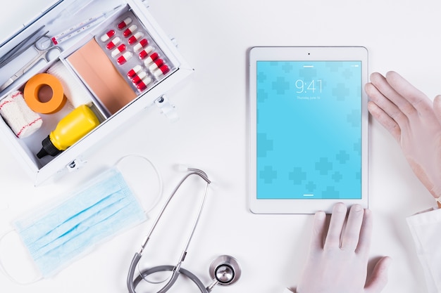 PSD tablet mockup with medical concept