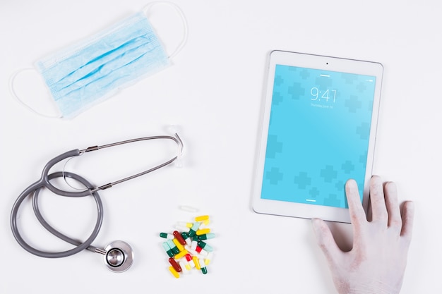 PSD tablet mockup with medical concept