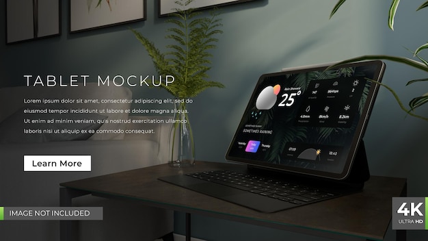 Mockup di tablet con vaso e divano completamente modificabile premium psd