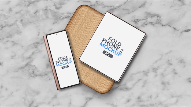 PSD tablet phone on wood mockup isolated