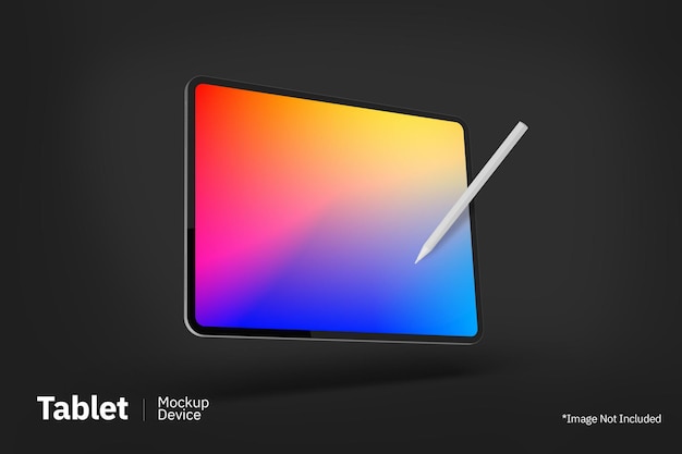 tablet pro floating mockup with pencil front view