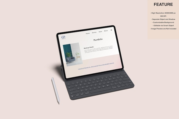 Tablet screen with keyboard mockup