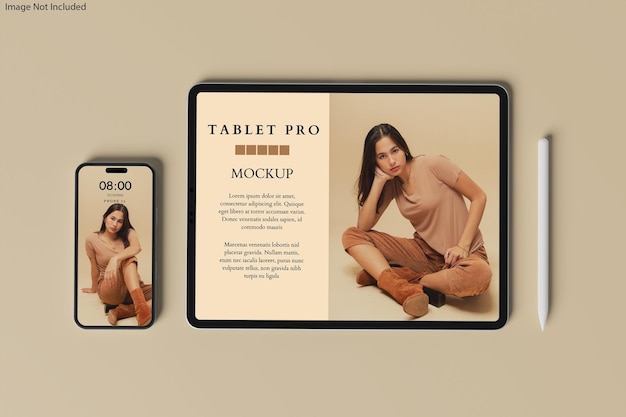 PSD tablet screen with smartphone 14 pro mockup