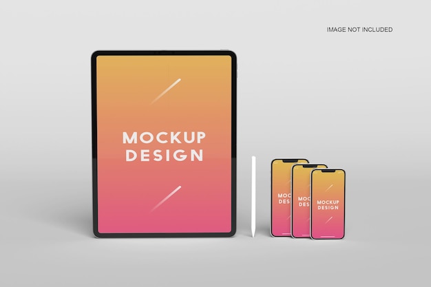 Tablet screen with smartphone mockups