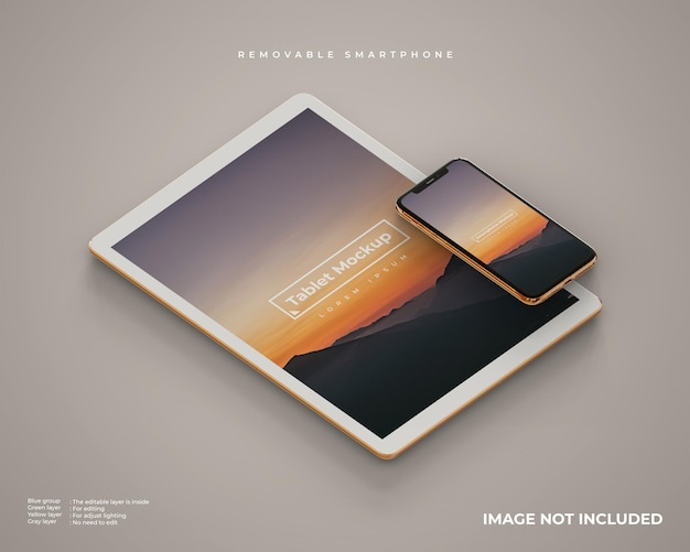 Tablet and smartphone mockup looks left view