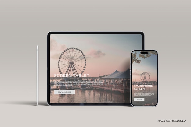 PSD mockup di tablet e smartphone con sovrapposizione di ombre