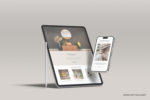 PSD mockup di tablet e smartphone con sovrapposizione di ombre