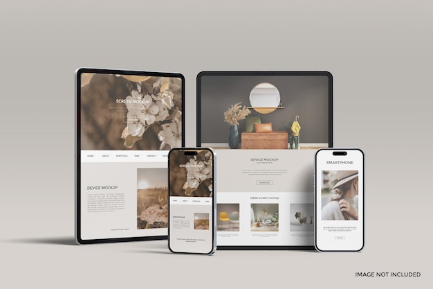 PSD mockup di tablet e smartphone con sovrapposizione di ombre