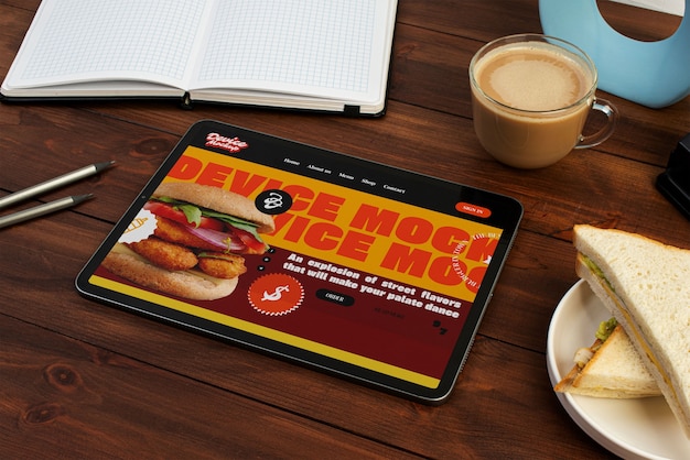 PSD tablet on table mockup