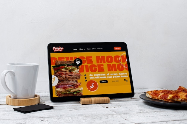 PSD tablet on table mockup