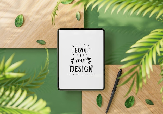 Tablet with decoration psd mockup