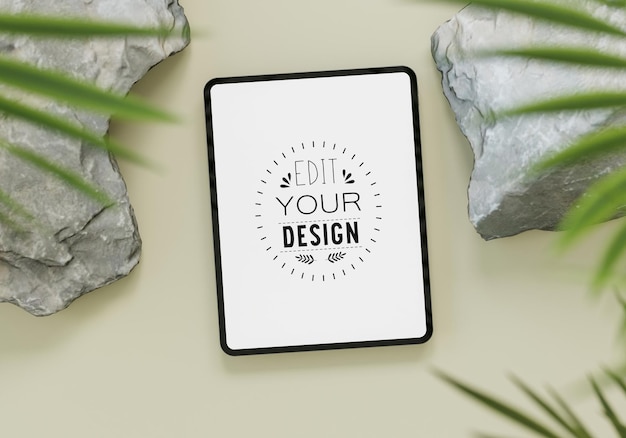 Tablet with decoration psd mockup