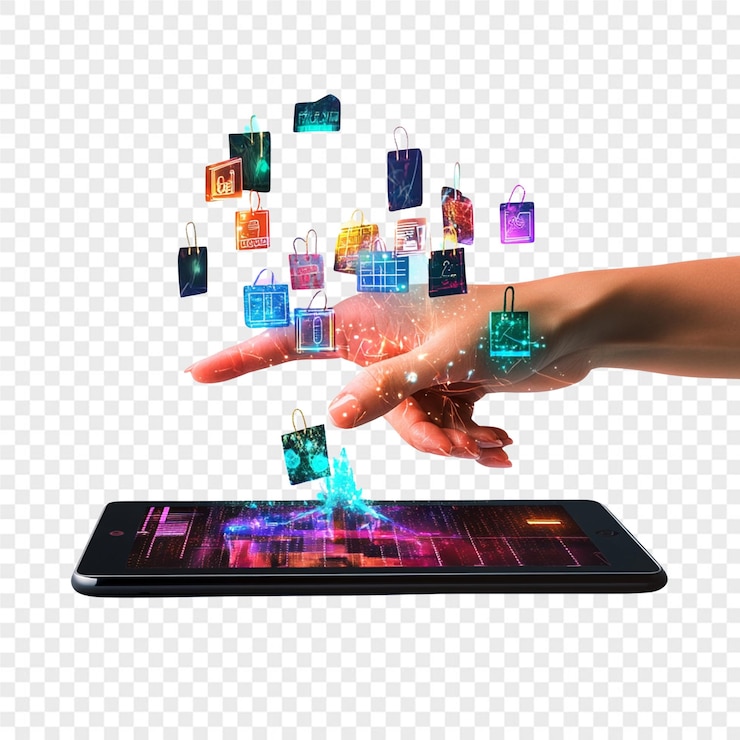 PSD a tablet with a display of colorful gems on it
