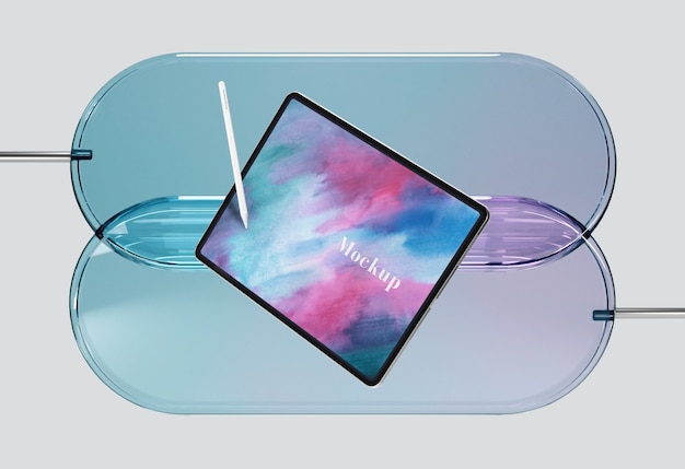 Tablet with pen on glass support