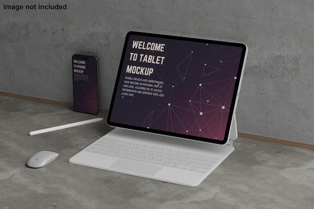 Tablett con smartphone mockup