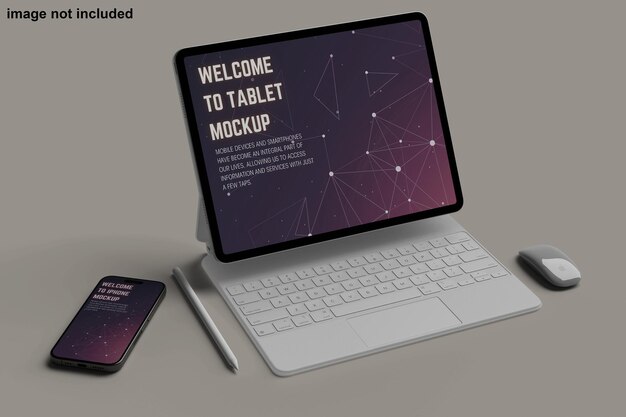 Tablet with smartphone mockup