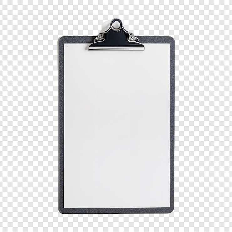 PSD tablica z pustym białym arkuszem izolowanym na przezroczystym tle